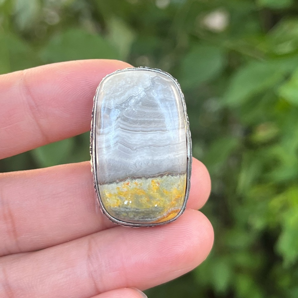 Size 8 925 Silver Plated Bumblebee Jasper‎ Rectangular Ring 2289 - Picture 9 of 9